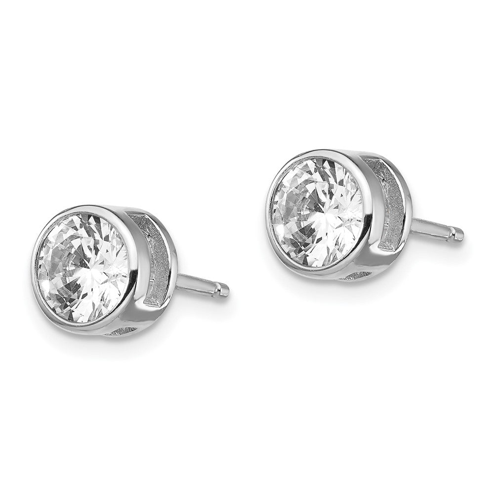 Sterling Silver Cheryl M Rhodium-Plated Brilliant-Cut 7mm Cz Bezel Stud Post Earrings