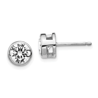 Sterling Silver Cheryl M Rhodium-Plated Brilliant-Cut 7mm Cz Bezel Stud Post Earrings
