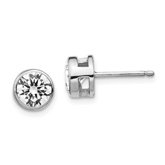 Sterling Silver Cheryl M Rhodium-Plated Brilliant-Cut 7mm Cz Bezel Stud Post Earrings