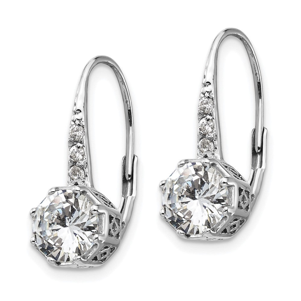 Sterling Silver Cheryl M Rhodium-Plated Brilliant-Cut Cz Leverback Earrings