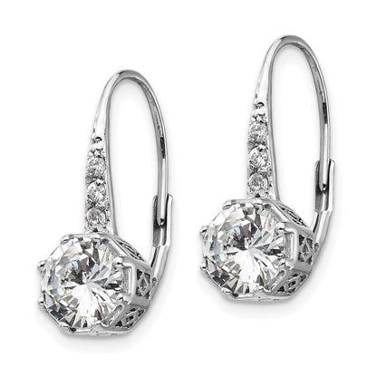 Sterling Silver Cheryl M Rhodium-Plated Brilliant-Cut Cz Leverback Earrings