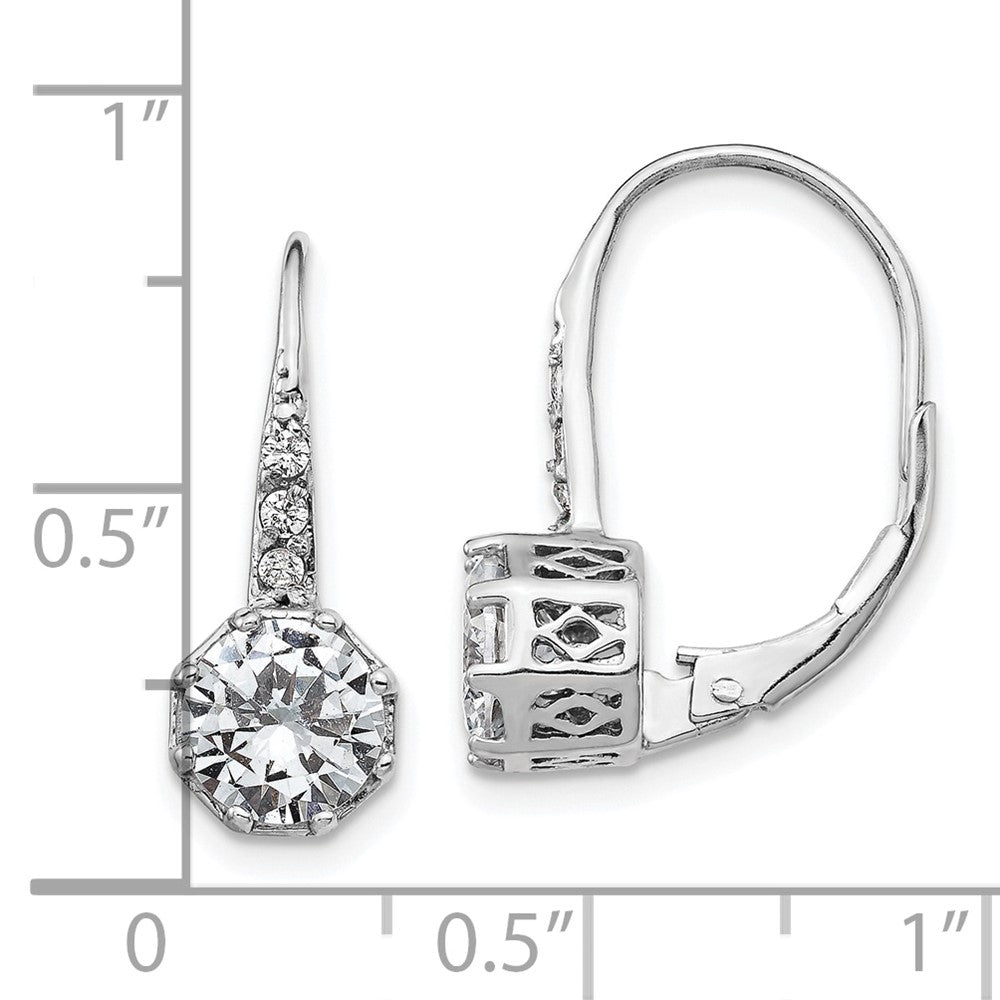 Sterling Silver Cheryl M Rhodium-Plated Brilliant-Cut Cz Leverback Earrings