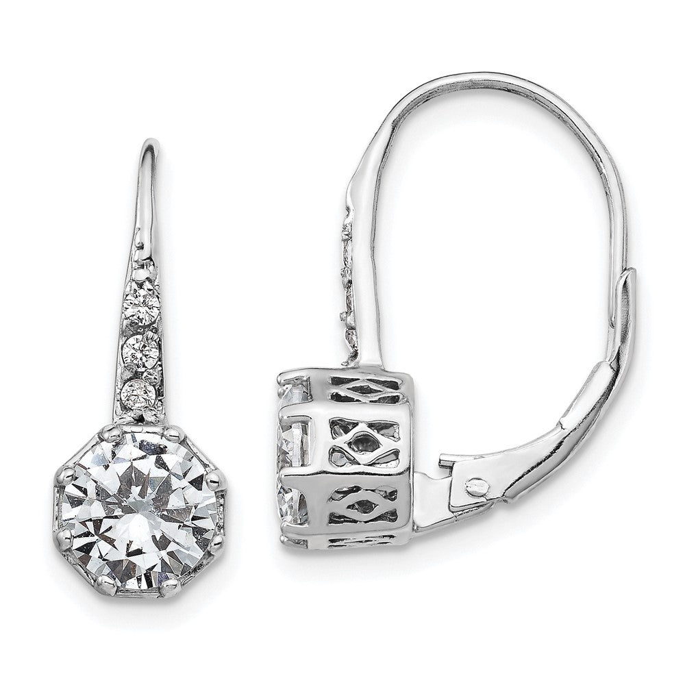 Sterling Silver Cheryl M Rhodium-Plated Brilliant-Cut Cz Leverback Earrings