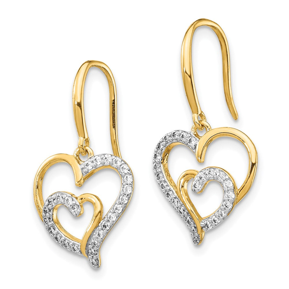 Sterling Silver Cheryl M Gold-Plated Brilliant-Cut Cz Heart Dangle Earrings