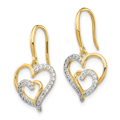 Sterling Silver Cheryl M Gold-Plated Brilliant-Cut Cz Heart Dangle Earrings
