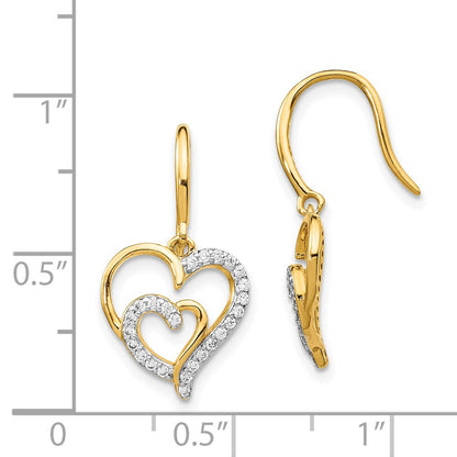 Sterling Silver Cheryl M Gold-Plated Brilliant-Cut Cz Heart Dangle Earrings