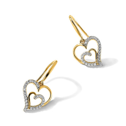 Sterling Silver Cheryl M Gold-Plated Brilliant-Cut Cz Heart Dangle Earrings