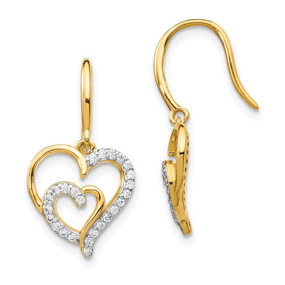 Sterling Silver Cheryl M Gold-Plated Brilliant-Cut Cz Heart Dangle Earrings