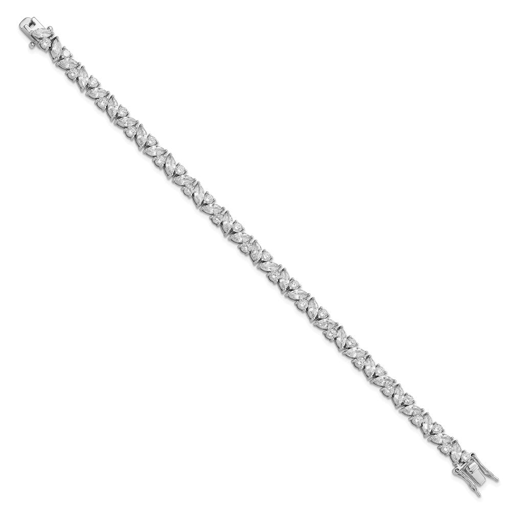Sterling Silver Cheryl M Rhodium-Plated Fancy Brilliant-Cut And Marquise-Cut Cz 7.25 Inch Bracelet