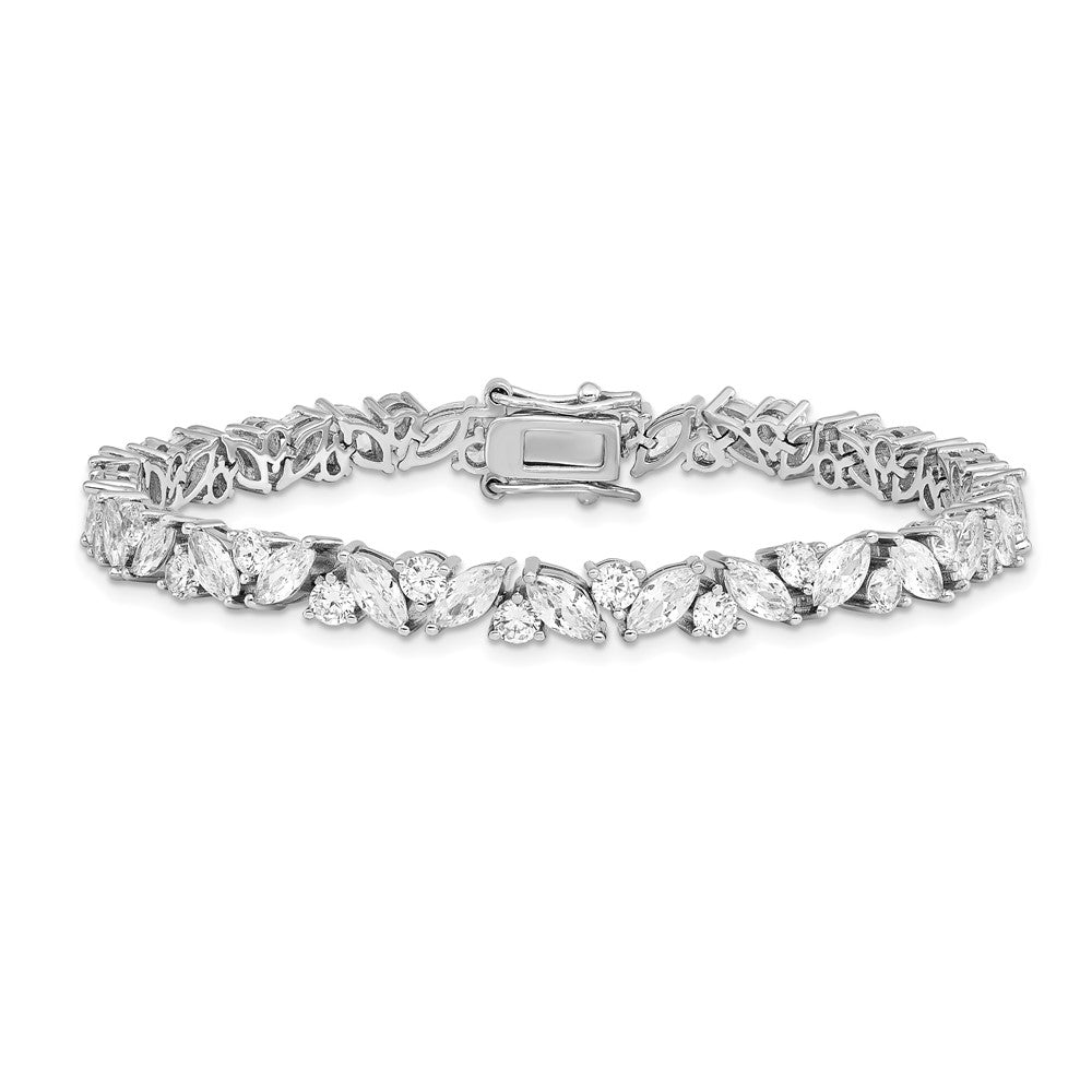 Sterling Silver Cheryl M Rhodium-Plated Fancy Brilliant-Cut And Marquise-Cut Cz 7.25 Inch Bracelet