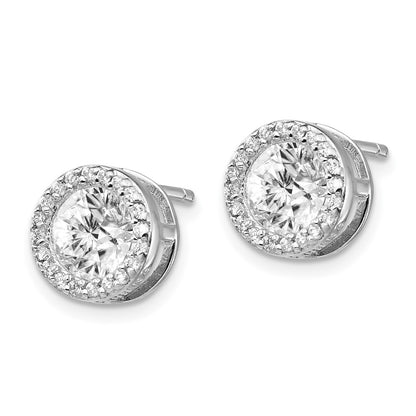 Sterling Silver Cheryl M Rhodium-Plated Brilliant-Cut Cz Halo Post Earrings