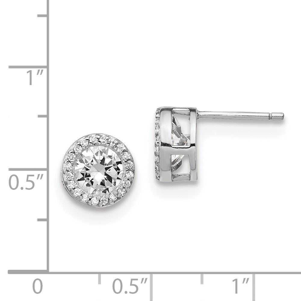 Sterling Silver Cheryl M Rhodium-Plated Brilliant-Cut Cz Halo Post Earrings