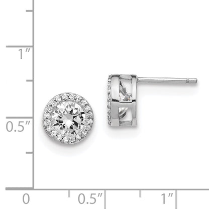 Sterling Silver Cheryl M Rhodium-Plated Brilliant-Cut Cz Halo Post Earrings