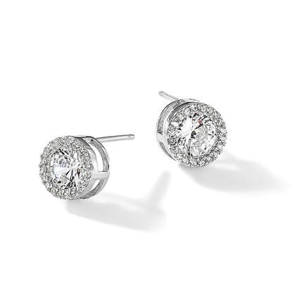 Sterling Silver Cheryl M Rhodium-Plated Brilliant-Cut Cz Halo Post Earrings