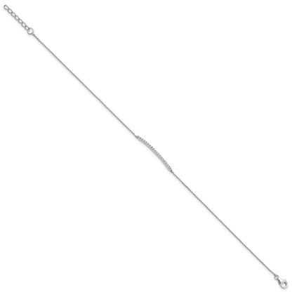 Sterling Silver Cheryl M Rhodium-Plated Brilliant-Cut Cz Bar 9.5 Inch Anklet With 1 Extender