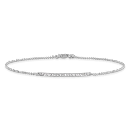Sterling Silver Cheryl M Rhodium-Plated Brilliant-Cut Cz Bar 9.5 Inch Anklet With 1 Extender