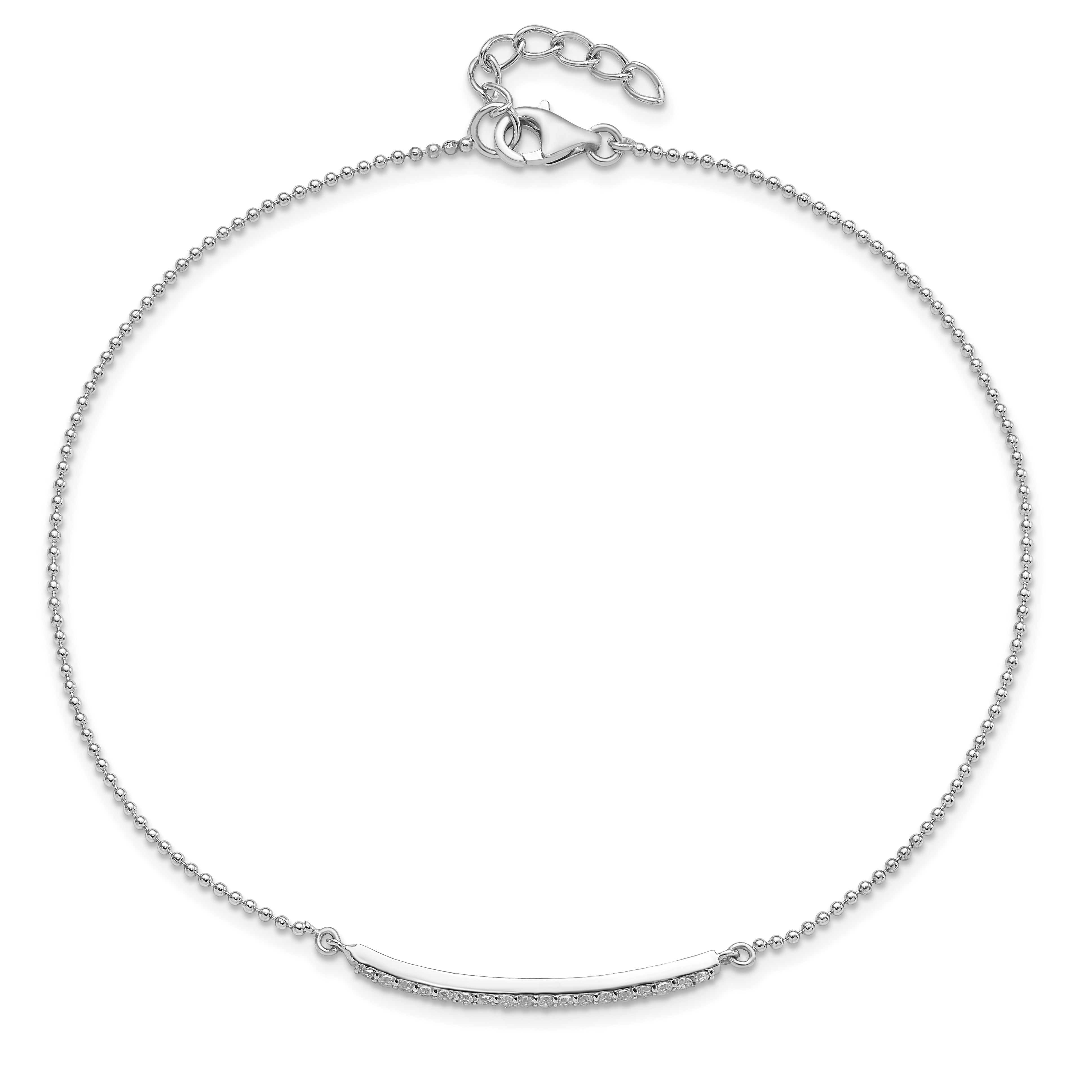 Sterling Silver Cheryl M Rhodium-Plated Brilliant-Cut Cz Bar 9.5 Inch Anklet With 1 Extender