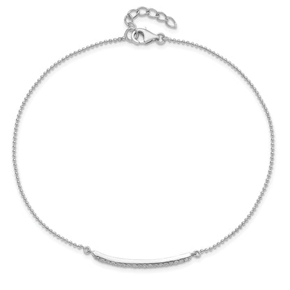 Sterling Silver Cheryl M Rhodium-Plated Brilliant-Cut Cz Bar 9.5 Inch Anklet With 1 Extender