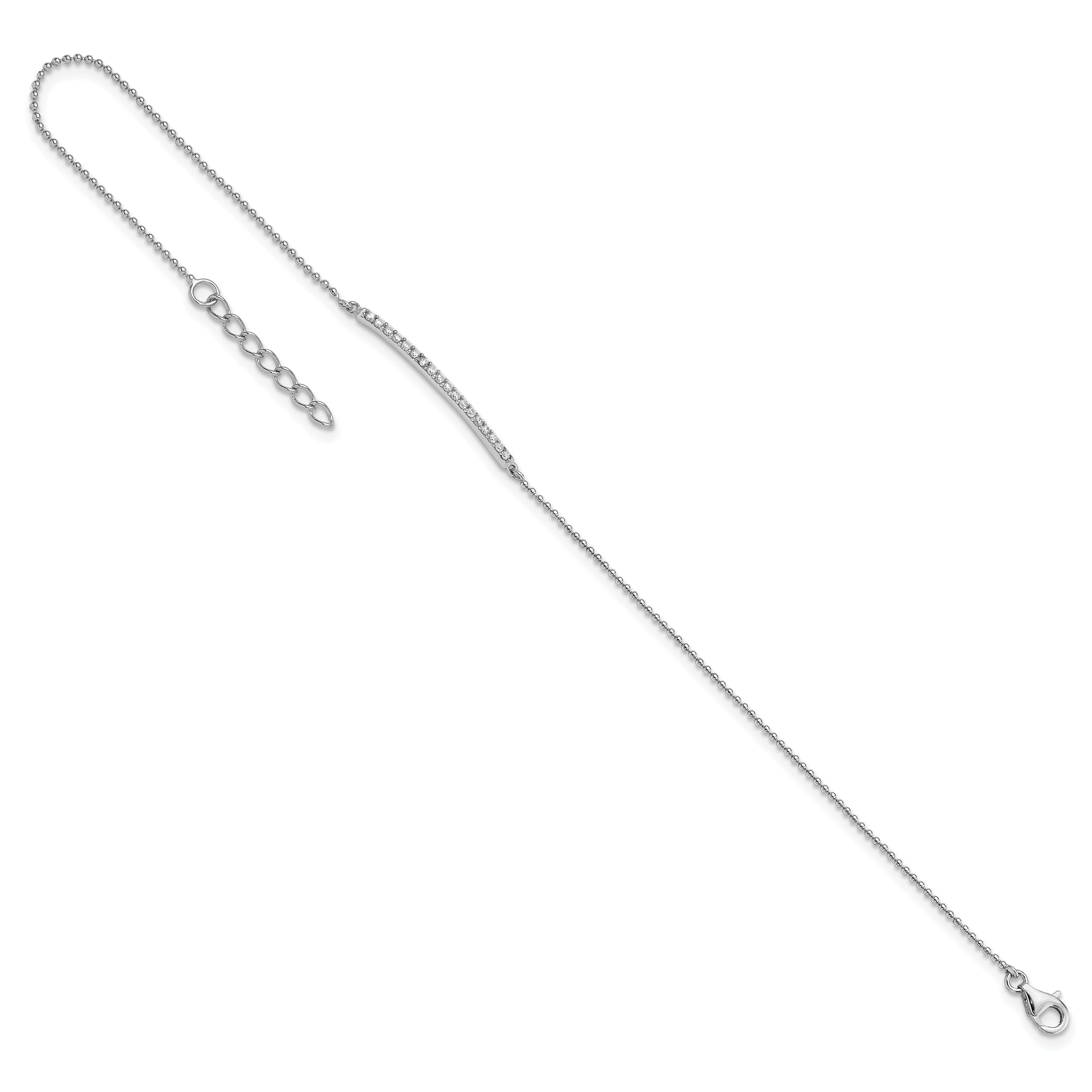 Sterling Silver Cheryl M Rhodium-Plated Brilliant-Cut Cz Bar 9.5 Inch Anklet With 1 Extender