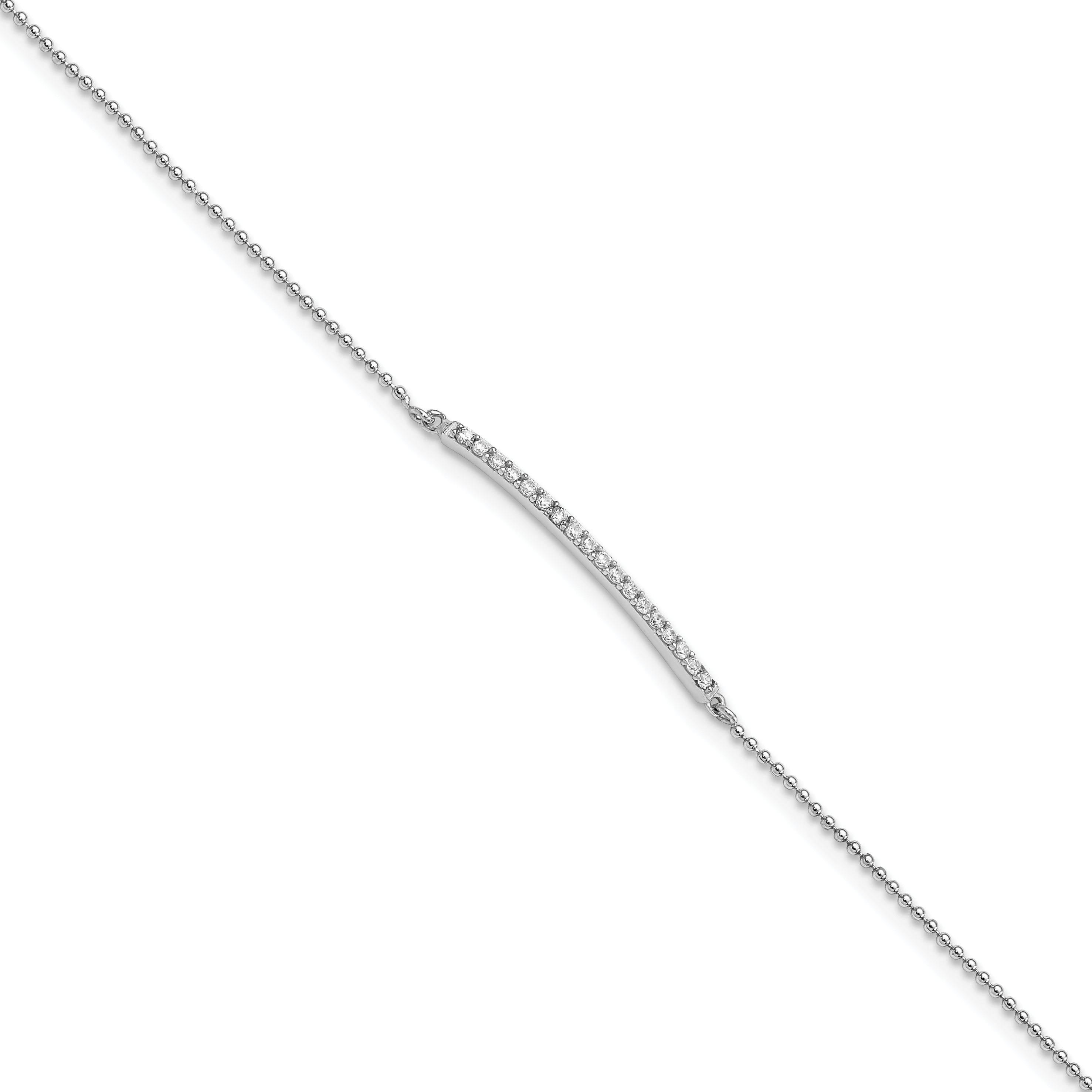 Sterling Silver Cheryl M Rhodium-Plated Brilliant-Cut Cz Bar 9.5 Inch Anklet With 1 Extender