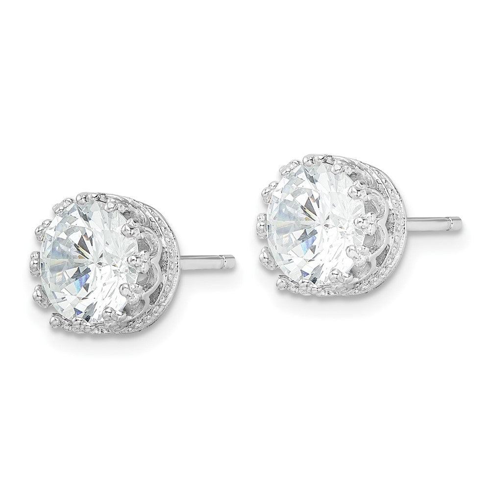 Sterling Silver Cheryl M Rhodium-Plated Brilliant-Cut Cz 8mm Crown Post Stud Earrings