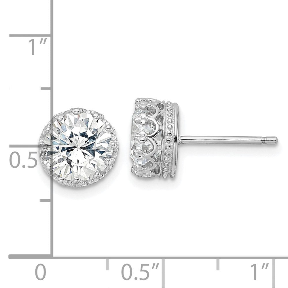 Sterling Silver Cheryl M Rhodium-Plated Brilliant-Cut Cz 8mm Crown Post Stud Earrings