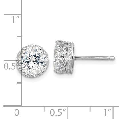 Sterling Silver Cheryl M Rhodium-Plated Brilliant-Cut Cz 8mm Crown Post Stud Earrings
