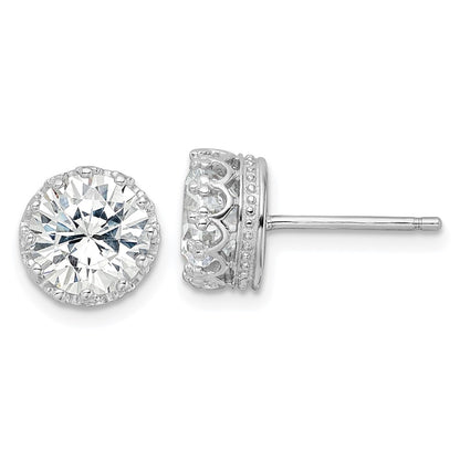 Sterling Silver Cheryl M Rhodium-Plated Brilliant-Cut Cz 8mm Crown Post Stud Earrings