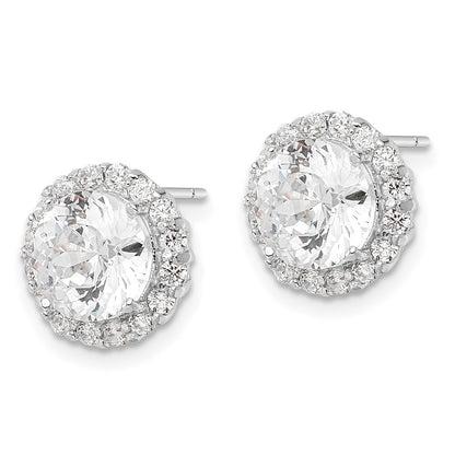 Sterling Silver Cheryl M Rhodium-Plated 100 Facet & Brilliant-Cut Round Cz Halo Post Earrings
