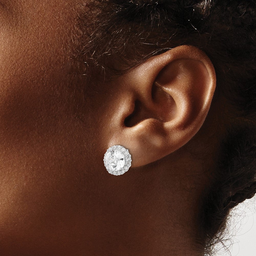 Sterling Silver Cheryl M Rhodium-Plated 100 Facet & Brilliant-Cut Round Cz Halo Post Earrings