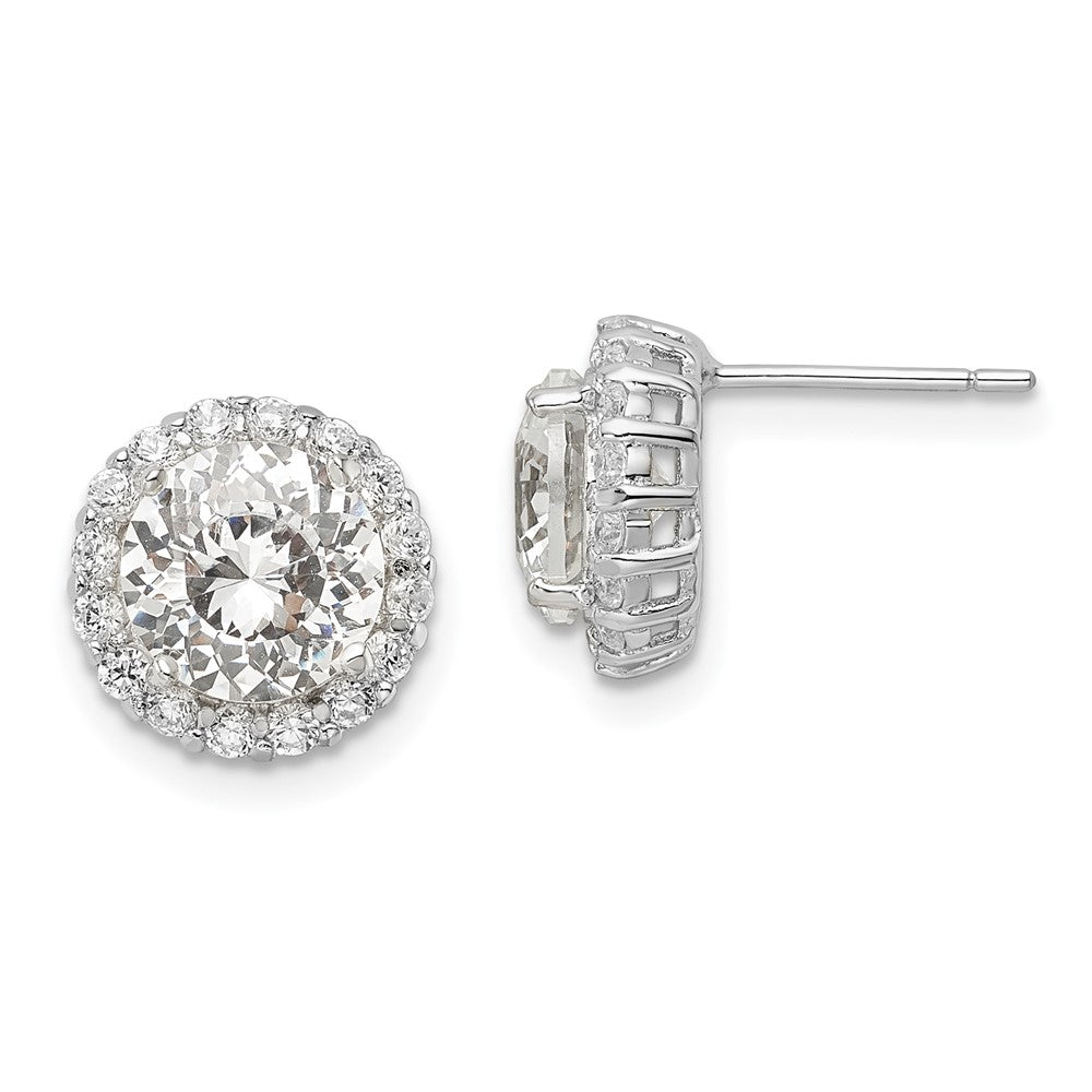 Sterling Silver Cheryl M Rhodium-Plated 100 Facet & Brilliant-Cut Round Cz Halo Post Earrings