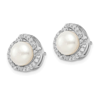 Sterling Silver Cheryl M Rhodium-Plated Freshwater Cultured Pearl And Brilliant-Cut Cz Love Knot Post Earrings