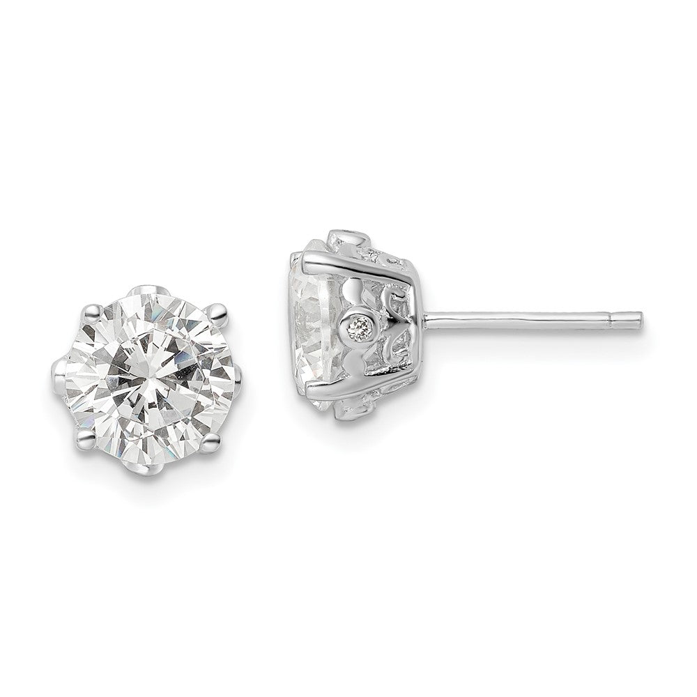 Sterling Silver Cheryl M Rhodium-Plated Brilliant-Cut Cz Stud Post Earrings