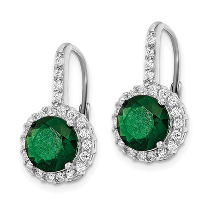 Sterling Silver Cheryl M Rhodium-Plated Brilliant-Cut Green Glass And White Cz Halo Leverback Earrings