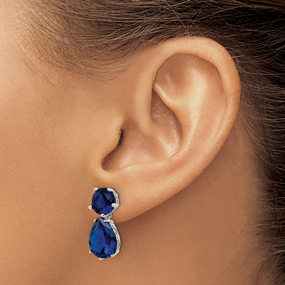 Sterling Silver Cheryl M Rhodium-Plated Brilliant-Cut Lab Created Dark Blue Spinel Post Dangle Earrings