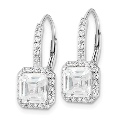 Sterling Silver Cheryl M Rhodium-Plated Brilliant-Cut And Asscher-Cut Cz Leverback Earrings