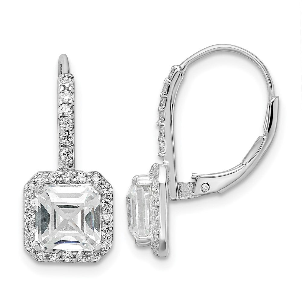 Sterling Silver Cheryl M Rhodium-Plated Brilliant-Cut And Asscher-Cut Cz Leverback Earrings