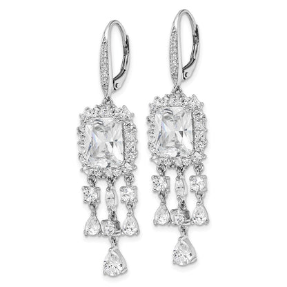 Sterling Silver Cheryl M Rhodium-Plated Fancy Emerald Radiant-Cut/Marquise-Cut/Brilliant-Cut Cz Leverback Dangle Earrings