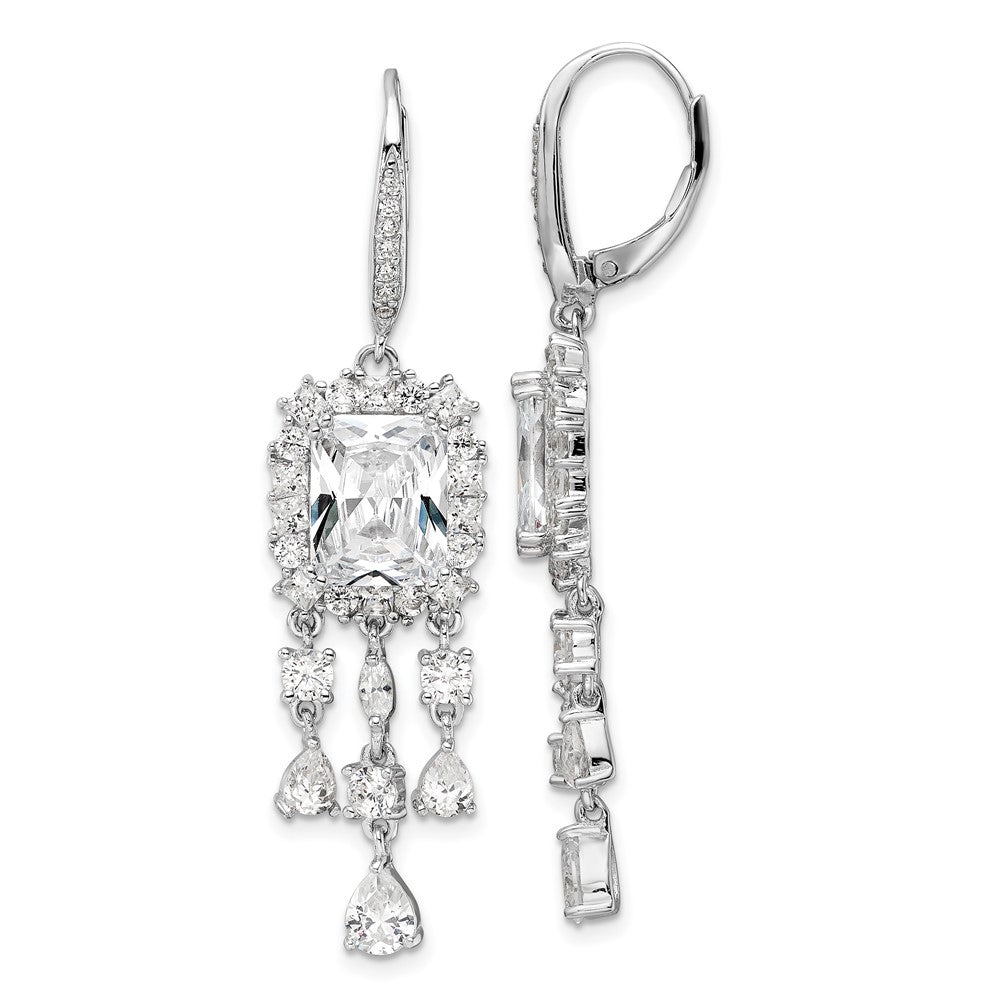 Sterling Silver Cheryl M Rhodium-Plated Fancy Emerald Radiant-Cut/Marquise-Cut/Brilliant-Cut Cz Leverback Dangle Earrings
