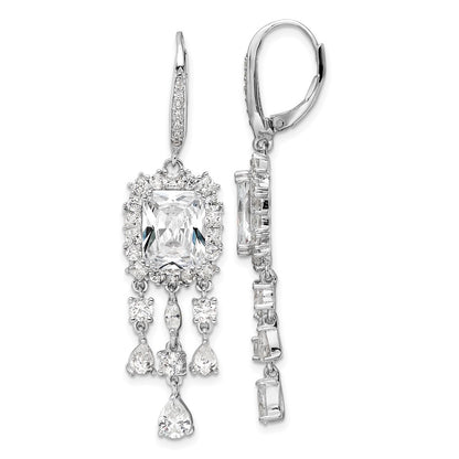 Sterling Silver Cheryl M Rhodium-Plated Fancy Emerald Radiant-Cut/Marquise-Cut/Brilliant-Cut Cz Leverback Dangle Earrings
