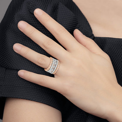 Sterling Silver Cheryl M Rhodium-Plated And Rose Gold-Plated Brilliant-Cut Cz 5 Piece Eternity Band Ring Set