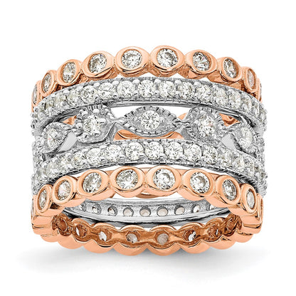 Sterling Silver Cheryl M Rhodium-Plated And Rose Gold-Plated Brilliant-Cut Cz 5 Piece Eternity Band Ring Set