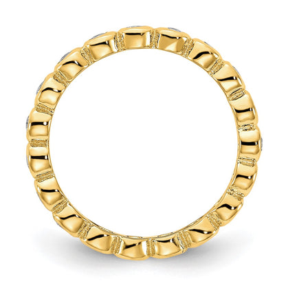 Sterling Silver Cheryl M Rhodium-Plated And Gold-Plated Brilliant-Cut Cz 5 Piece Eternity Band Ring Set