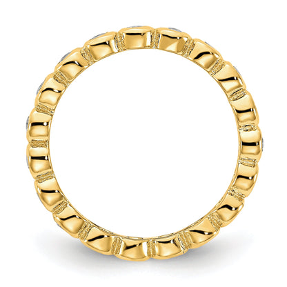 Sterling Silver Cheryl M Rhodium-Plated And Gold-Plated Brilliant-Cut Cz 5 Piece Eternity Band Ring Set
