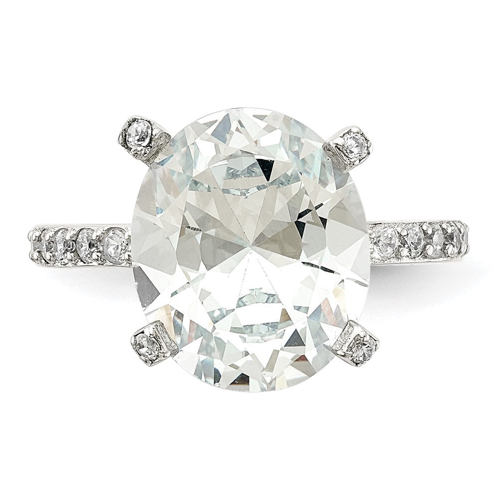 Sterling Silver Cheryl M Rhodium-Plated Brilliant-Cut Cz Oval Center With Side Stones Ring