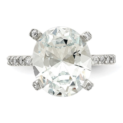 Sterling Silver Cheryl M Rhodium-Plated Brilliant-Cut Cz Oval Center With Side Stones Ring