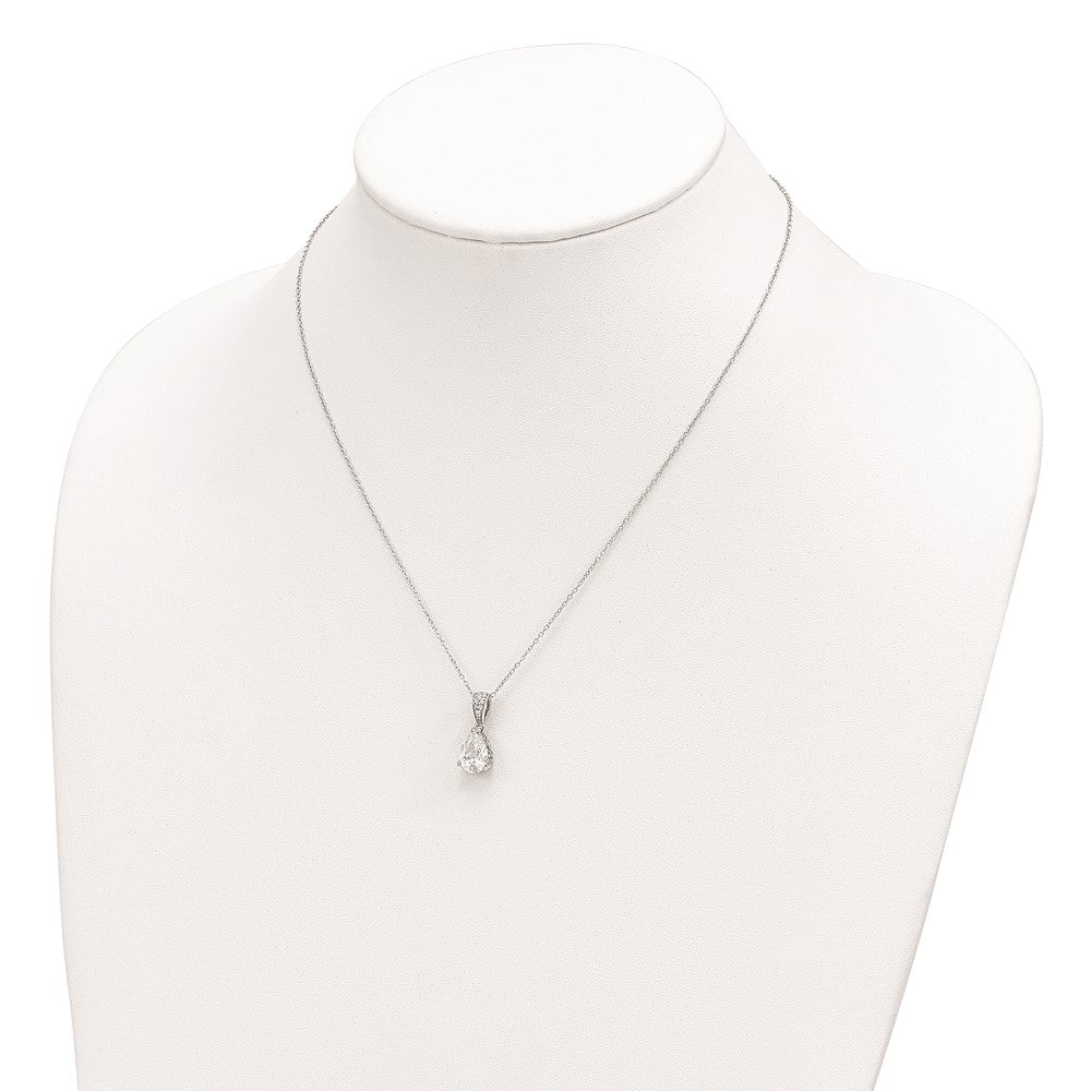 Sterling Silver Cheryl M Rhodium-Plated Brilliant-Cut Pear Cz Pendant 18 Inch Necklace