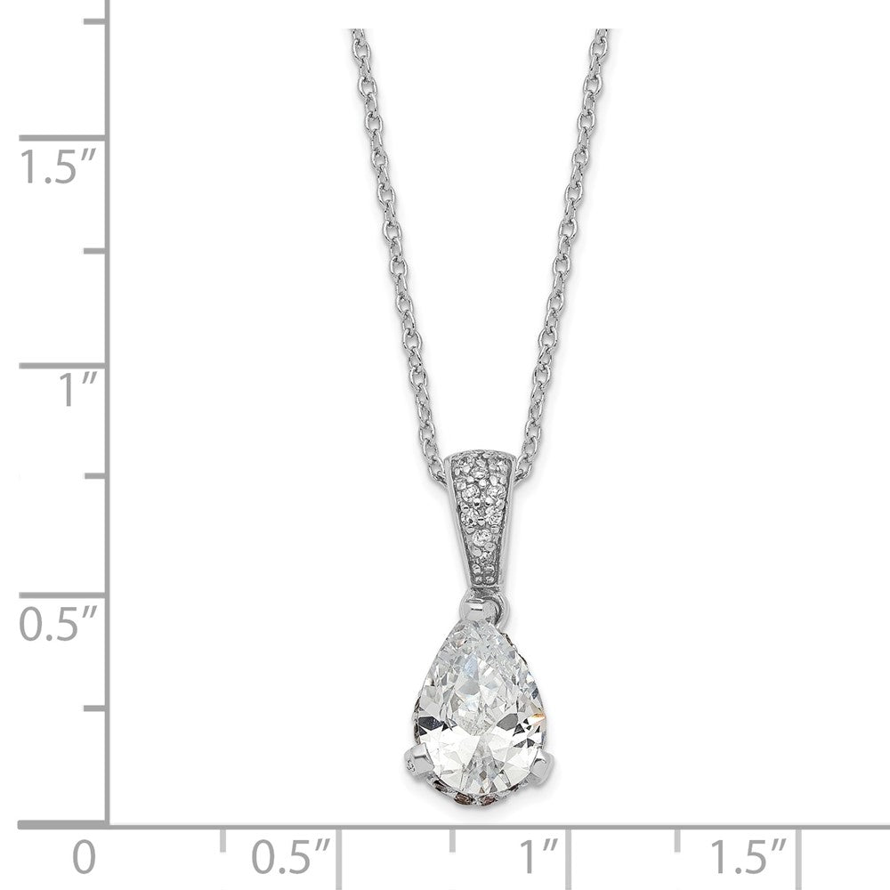 Sterling Silver Cheryl M Rhodium-Plated Brilliant-Cut Pear Cz Pendant 18 Inch Necklace