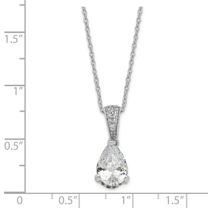 Sterling Silver Cheryl M Rhodium-Plated Brilliant-Cut Pear Cz Pendant 18 Inch Necklace