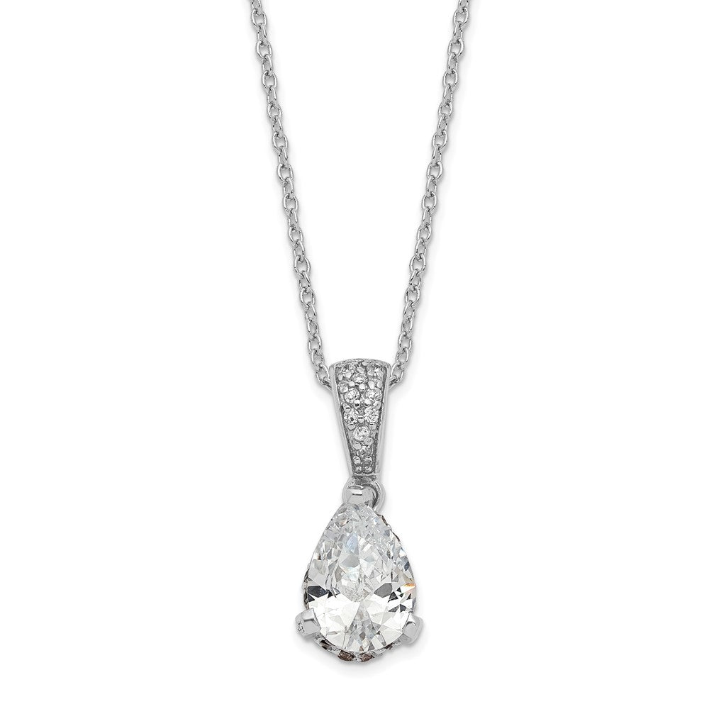 Sterling Silver Cheryl M Rhodium-Plated Brilliant-Cut Pear Cz Pendant 18 Inch Necklace